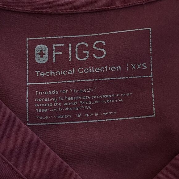 Figs Casma 3 Pocket Scrub Top Women XXS Burgundy Tech Collection Medical Nursing - Picture 4 of 9